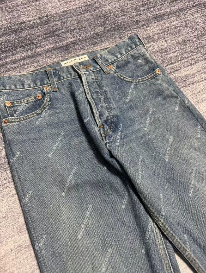 Balenciaga Balenciaga Blue Logo Print Denim Pants-yf Size US 26 / EU 42 - 3 Thumbnail