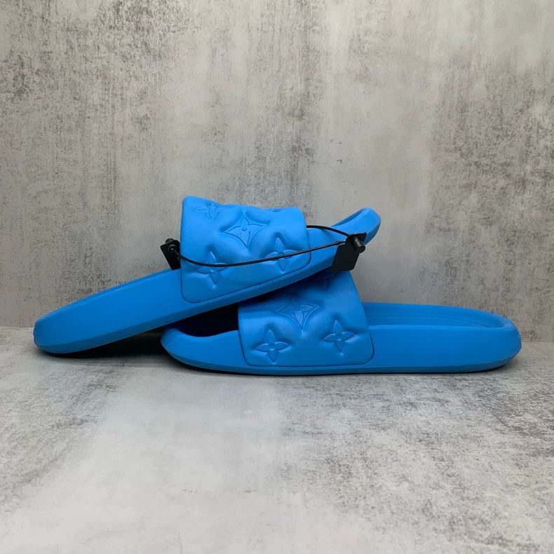 Louis Vuitton Blue LV Embossed Slide Sandals Size 42-yf Size US 8 / EU 41 - 3 Thumbnail