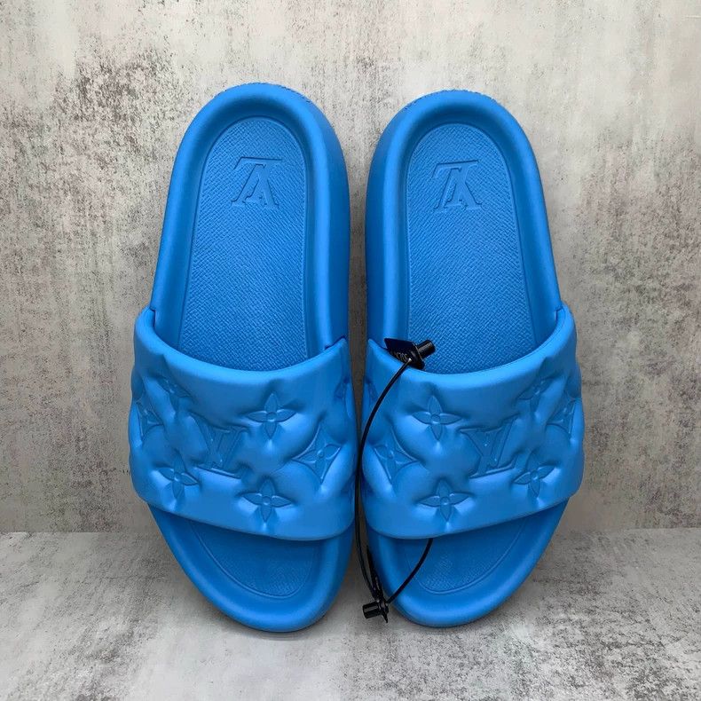 Louis Vuitton Blue LV Embossed Slide Sandals Size 42-yf Size US 8 / EU 41 - 6 Thumbnail