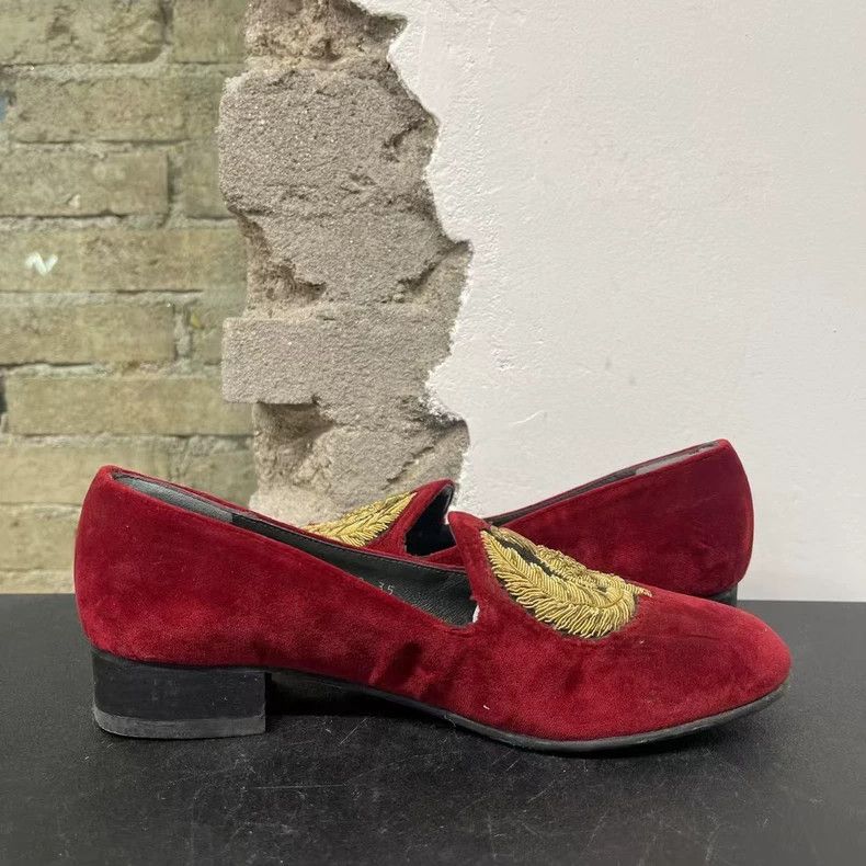 Gucci Red Suede Slip-On Shoes with Embroidery-yf Size US 5 / EU 37 - 4 Thumbnail