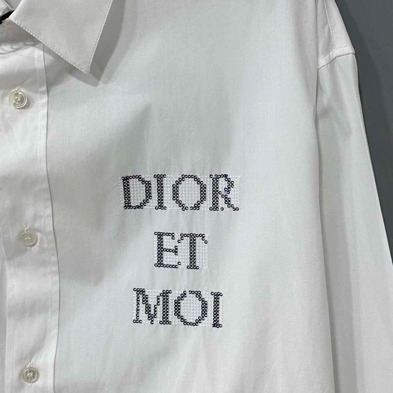 Dior White Sequin Logo Shirt by Dior-yf Size US M / EU 48-50 / 2 - 2 Thumbnail