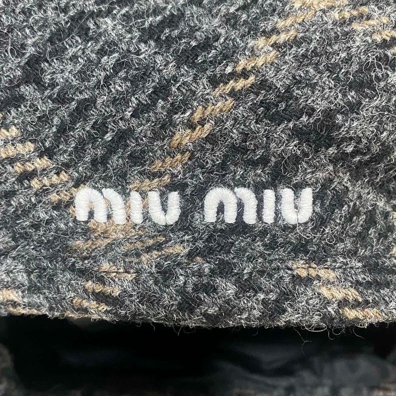 Miu Miu Miu Miu Plaid Beret Hat in Gray-yf Size ONE SIZE - 2 Thumbnail
