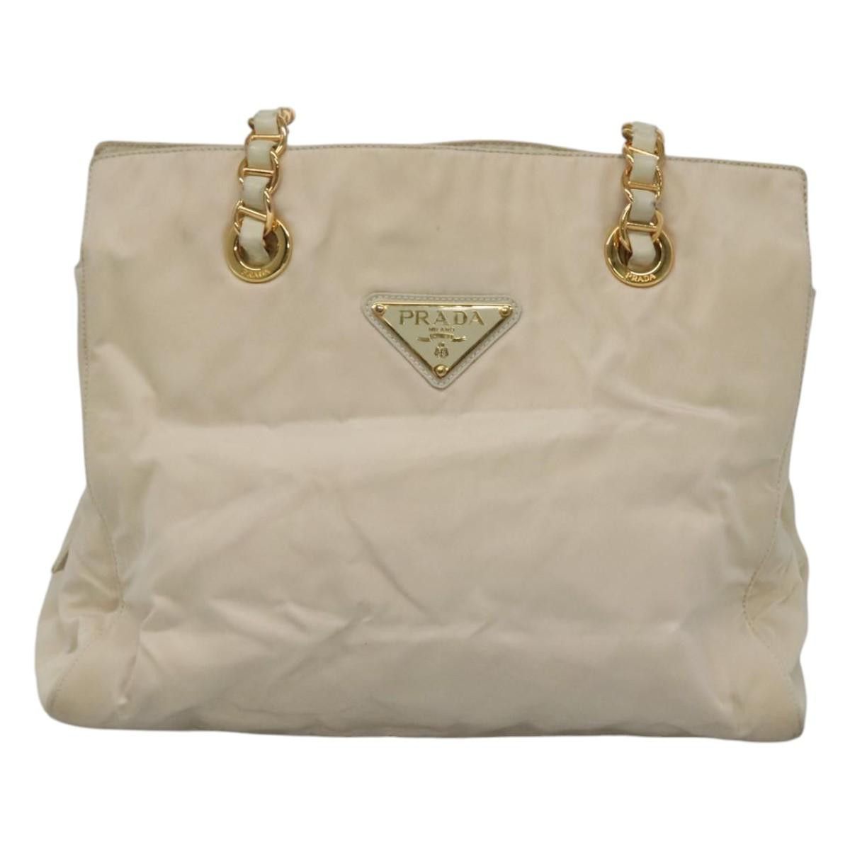 PRADA Shoulder Bag Nylon Beige Auth bs23768