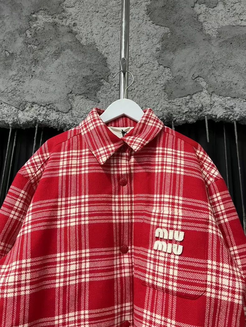 Miu Miu MiuMiu Red Plaid Cotton Jacket with Pockets-yf Size US M / EU 48-50 / 2 - 3 Thumbnail