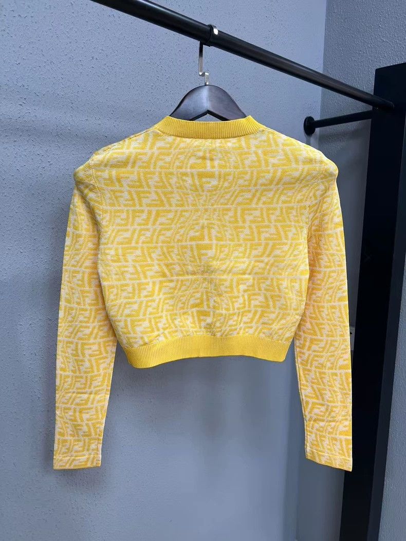 Fendi Fendi White Yellow Twisted Logo Knit Cardigan-yf Size US M / EU 48-50 / 2 - 2 Thumbnail