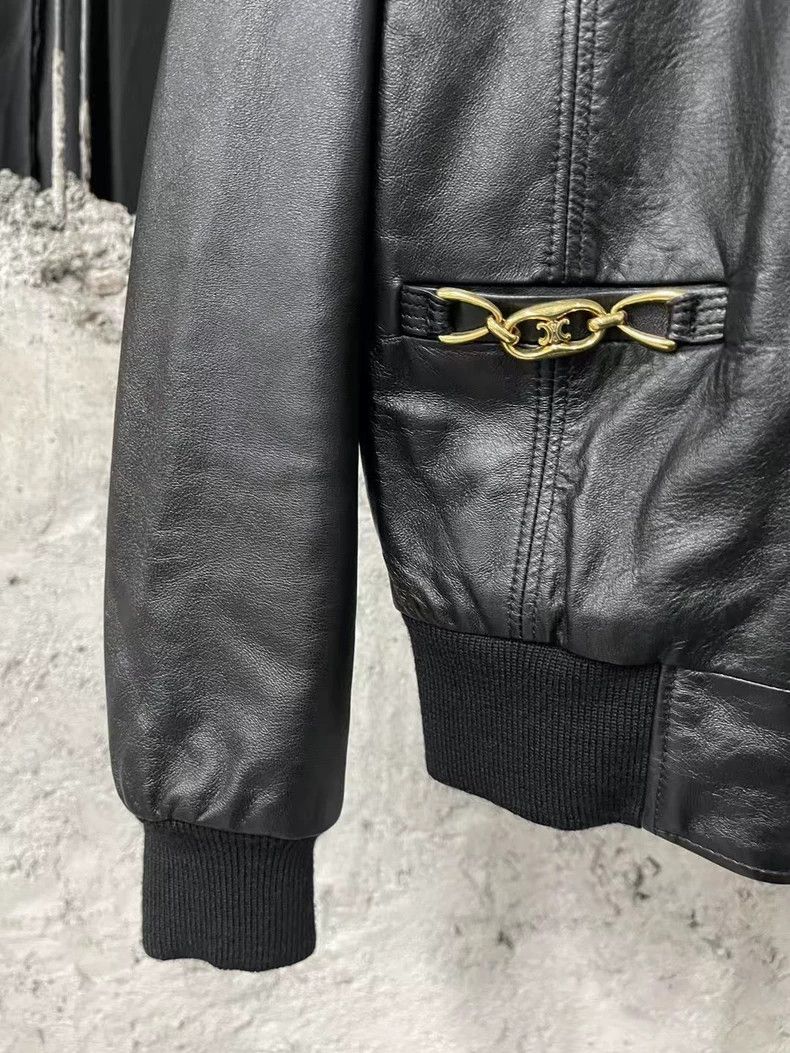 Celine Celine Black Leather Bomber Jacket-yf Size US S / EU 44-46 / 1 - 5 Thumbnail