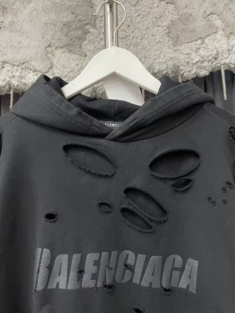 Balenciaga Balenciaga Black Distressed Logo Hoodie-yf Size US S / EU 44-46 / 1 - 5 Thumbnail