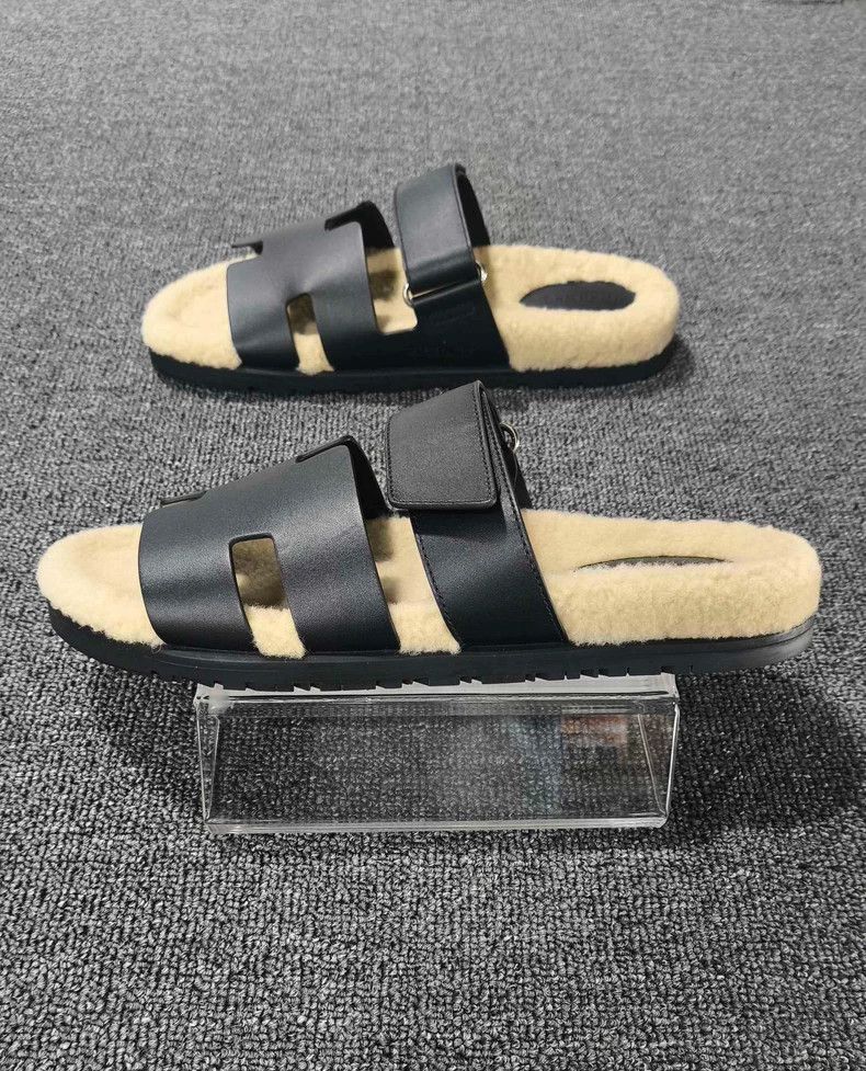 Hermes Black Chypre Teddy Fur Slides by Hermes-yf Size US 9 / EU 42 - 2 Thumbnail