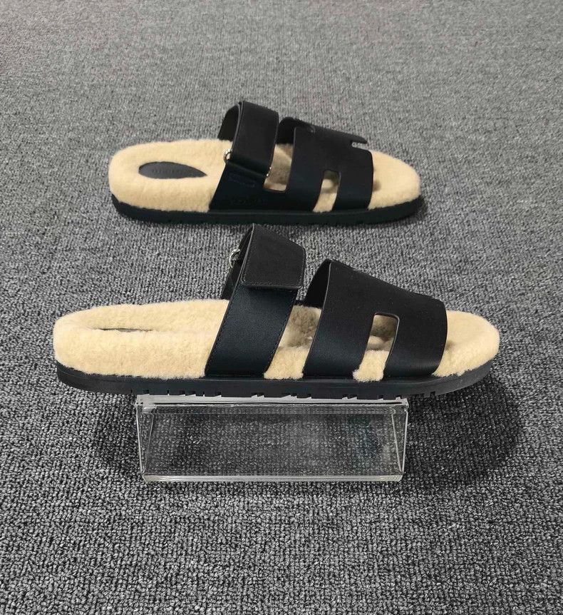 Hermes Black Chypre Teddy Fur Slides by Hermes-yf Size US 9 / EU 42 - 3 Thumbnail