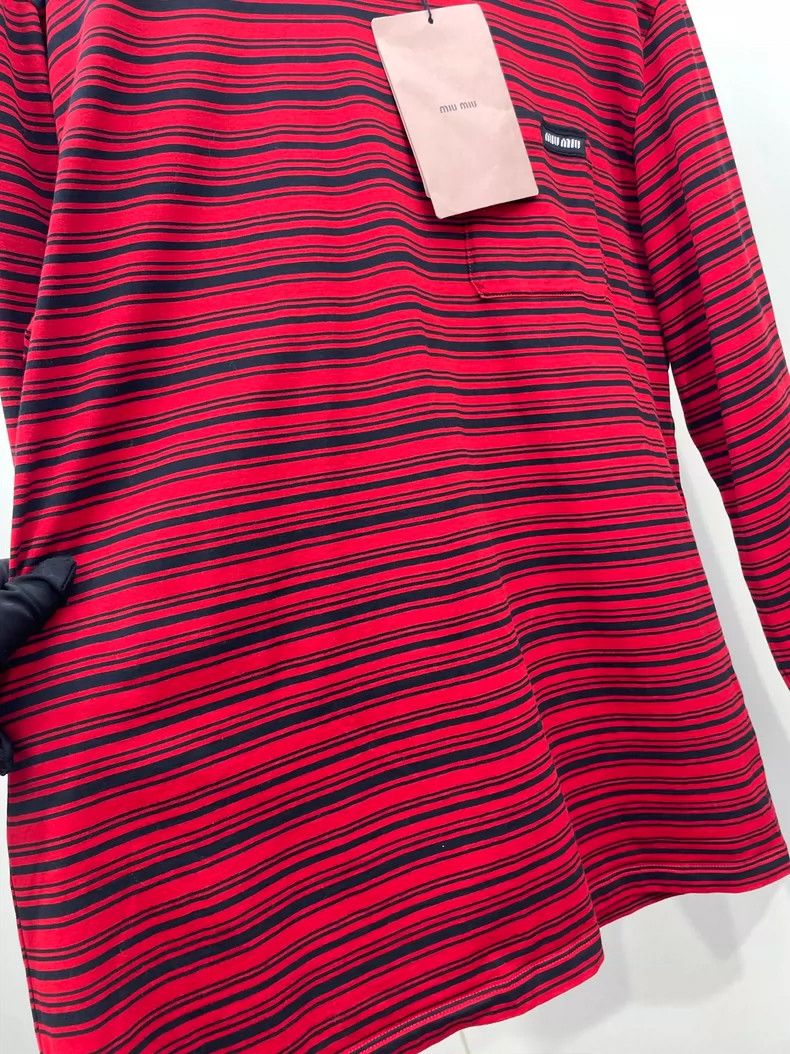 Miu Miu Miu Miu Long Sleeve Striped Top in Red-yf Size US XS / EU 42 / 0 - 4 Thumbnail