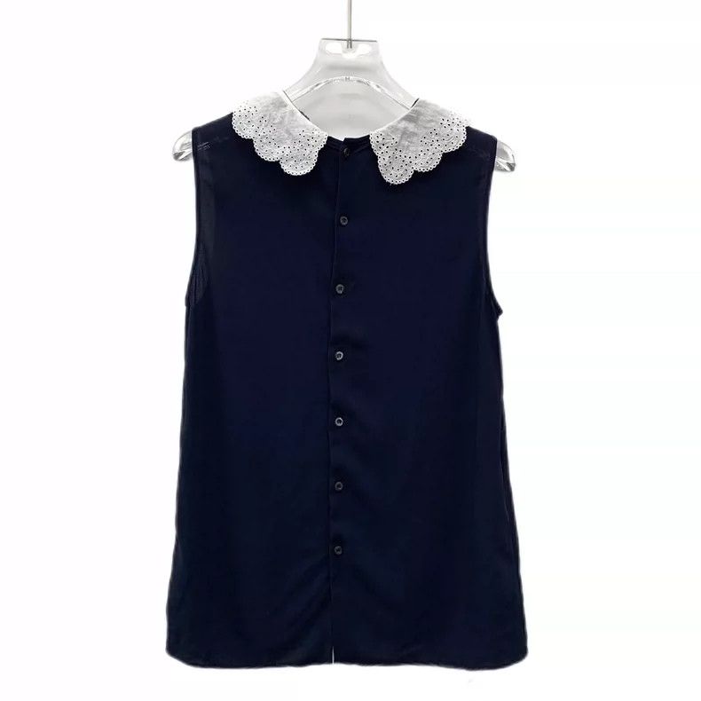 Miu Miu MiuMiu Navy Blue Sleeveless Shirt with Bow-yf Size US M / EU 48-50 / 2 - 2 Thumbnail