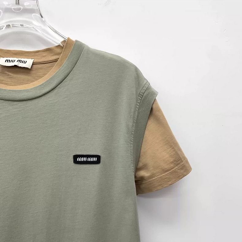 Miu Miu MiuMiu Color Block Cotton T-Shirt XS-yf Size US XS / EU 42 / 0 - 3 Thumbnail