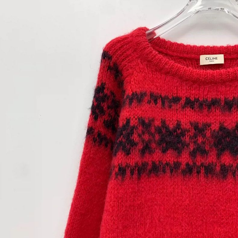 Celine Celine Red Wool Knit Sweater Long Sleeve-yf Size US L / EU 52-54 / 3 - 3 Thumbnail