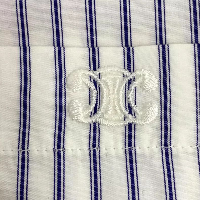 Celine Celine Light Blue Striped Short Sleeve Shirt-yf Size US S / EU 44-46 / 1 - 5 Thumbnail