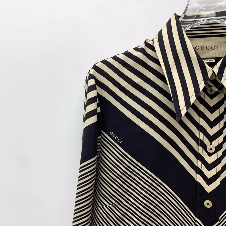 Gucci Gucci Aria Striped Silk Button-Up Long Sleeve Shirt-yf Size US M / EU 48-50 / 2 - 3 Thumbnail