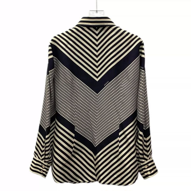 Gucci Gucci Aria Striped Silk Button-Up Long Sleeve Shirt-yf Size US M / EU 48-50 / 2 - 2 Thumbnail