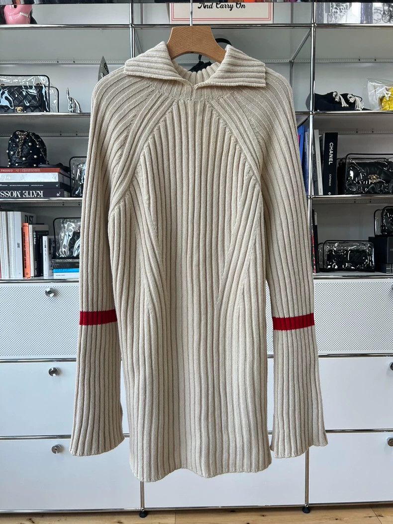 Celine Beige High Neck Knit Sweater with Red Stripe-yf Size US XS / EU 42 / 0 - 2 Thumbnail