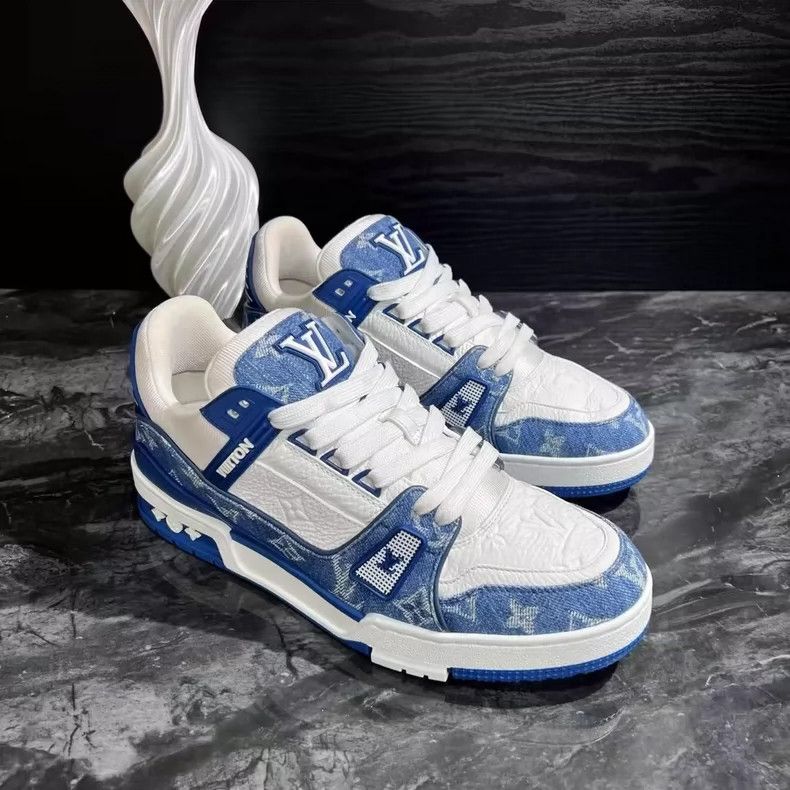Louis Vuitton White and Blue Denim Trainer Sneakers-yf Size US 10.5 / EU 43-44 - 3 Thumbnail