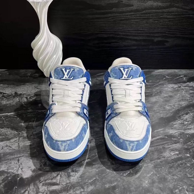 Louis Vuitton White and Blue Denim Trainer Sneakers-yf Size US 10.5 / EU 43-44 - 2 Thumbnail