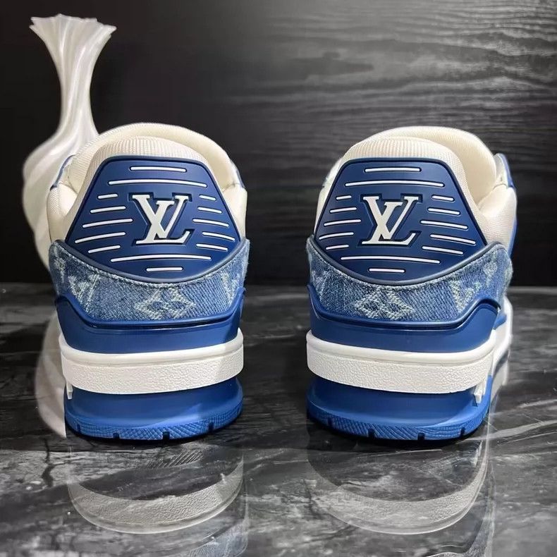 Louis Vuitton White and Blue Denim Trainer Sneakers-yf Size US 10.5 / EU 43-44 - 4 Thumbnail