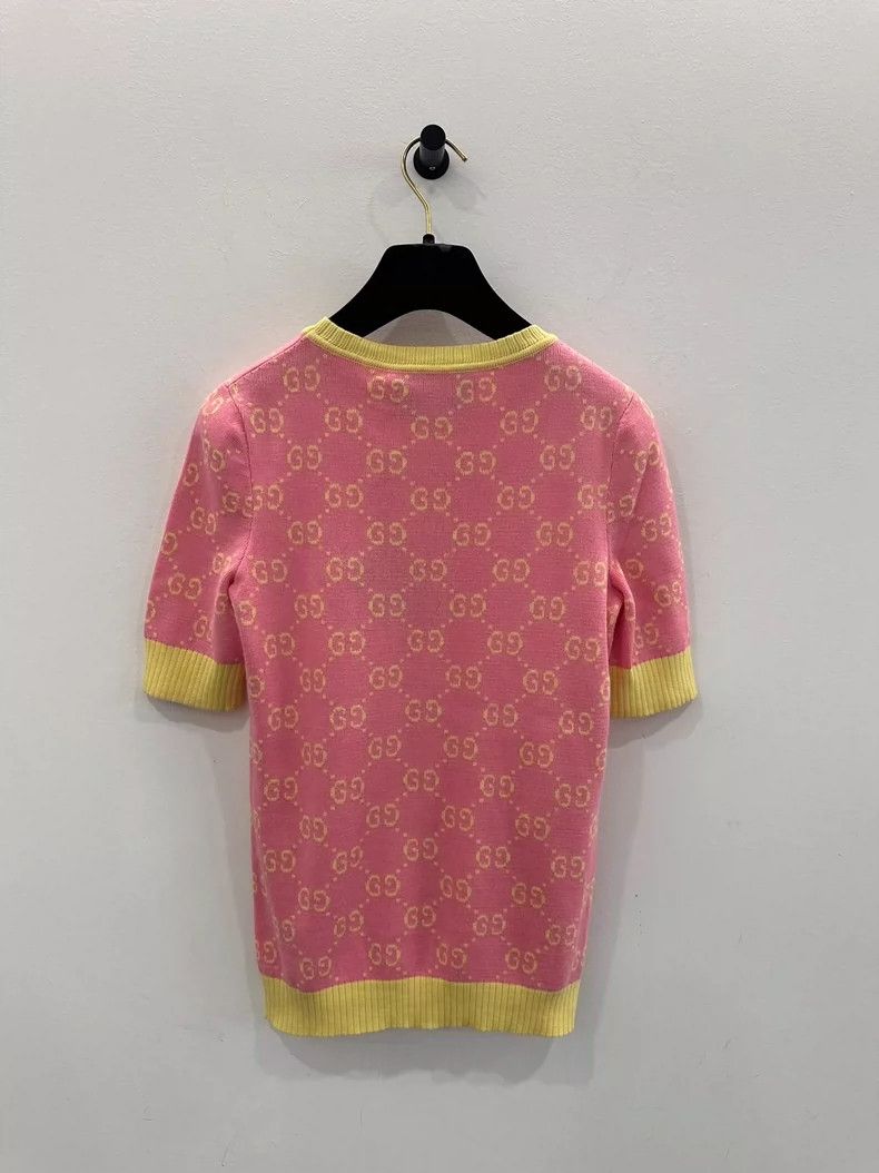 Gucci Gucci Pink Logo Knitted Short Sleeve Top-yf Size US XXS / EU 40 - 2 Thumbnail