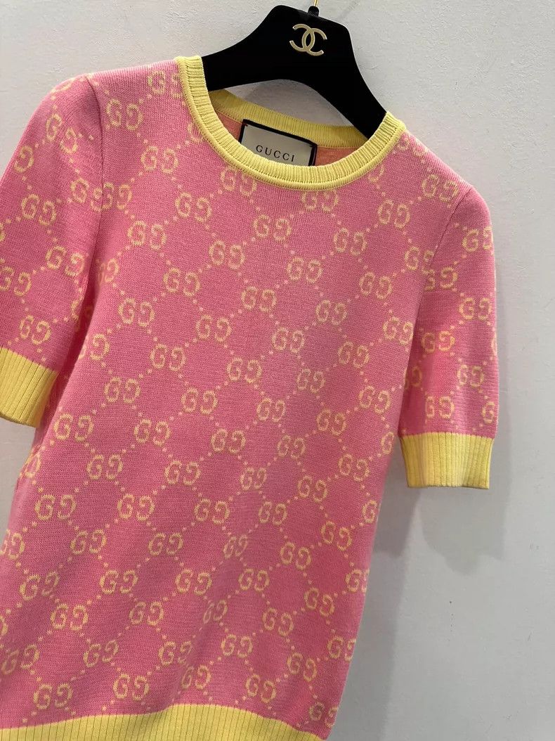 Gucci Gucci Pink Logo Knitted Short Sleeve Top-yf Size US XXS / EU 40 - 3 Thumbnail
