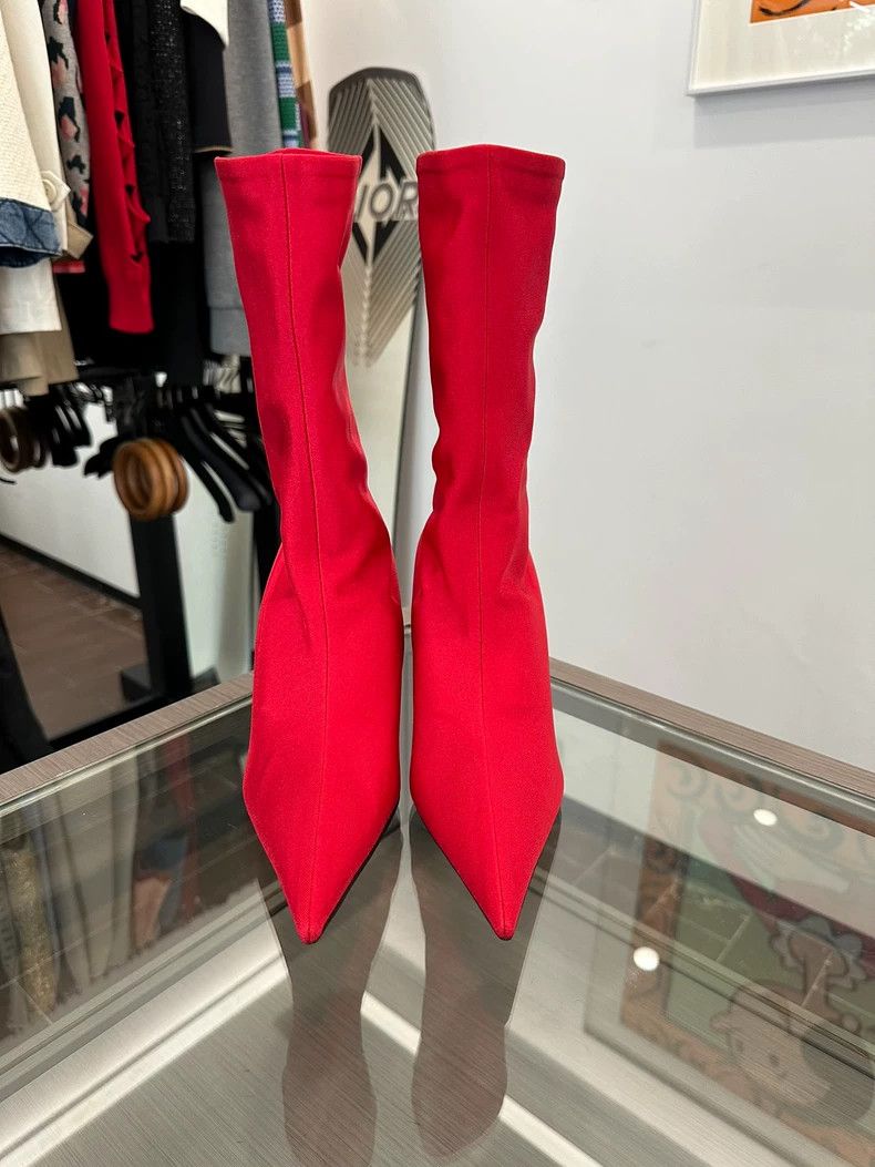 Balenciaga Red Pointed Ankle Boots for Women-yf