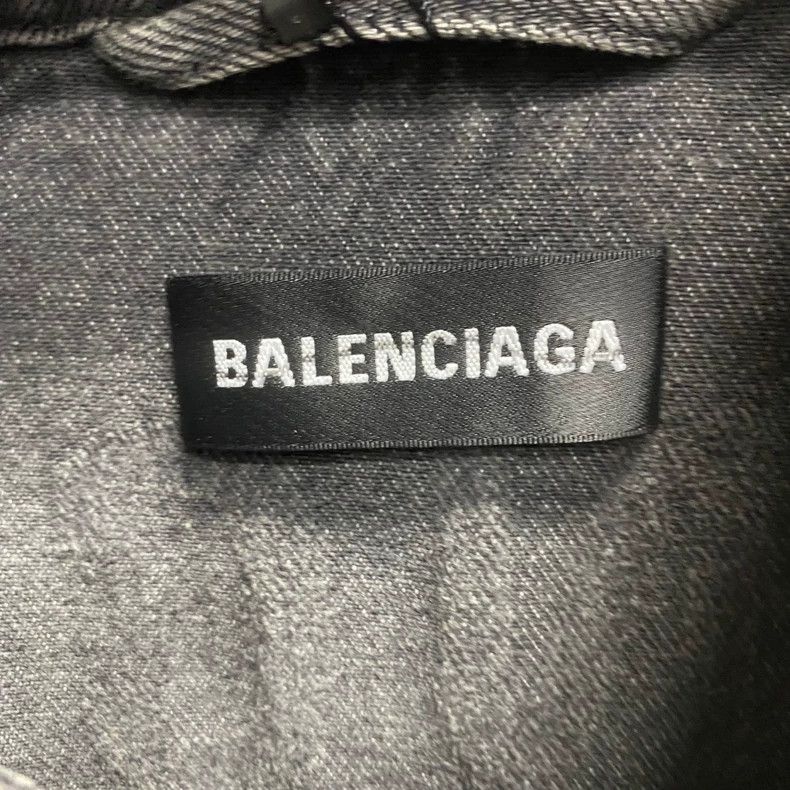Balenciaga Balenciaga Black Gray Logo Denim Jacket-yf Size US L / EU 52-54 / 3 - 3 Thumbnail