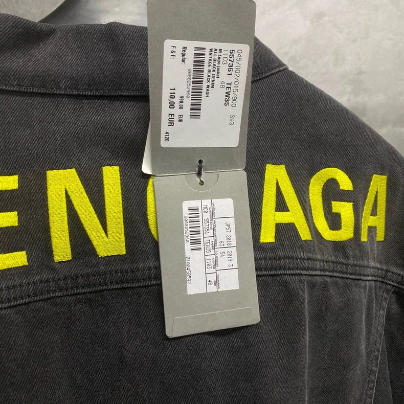 Balenciaga Balenciaga Black Green Logo Denim Jacket-yf Size US L / EU 52-54 / 3 - 5 Thumbnail
