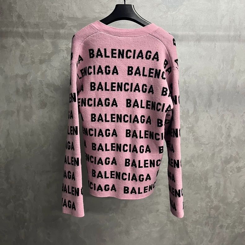 Balenciaga Pink V-neck Letter Print Long Sleeve Knitwear-yf Size US S / EU 44-46 / 1 - 5 Thumbnail