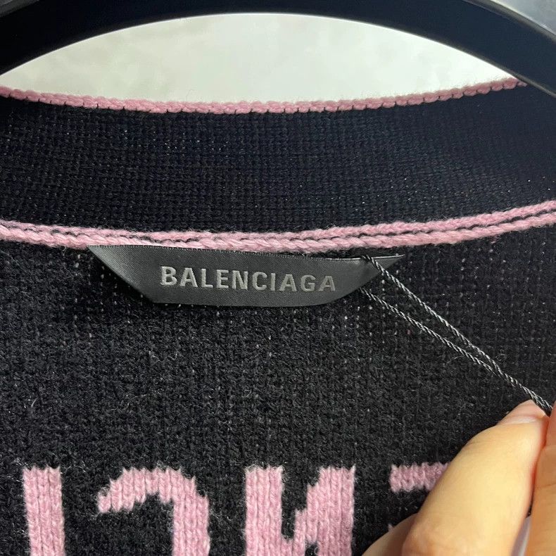 Balenciaga Pink V-neck Letter Print Long Sleeve Knitwear-yf Size US S / EU 44-46 / 1 - 2 Thumbnail