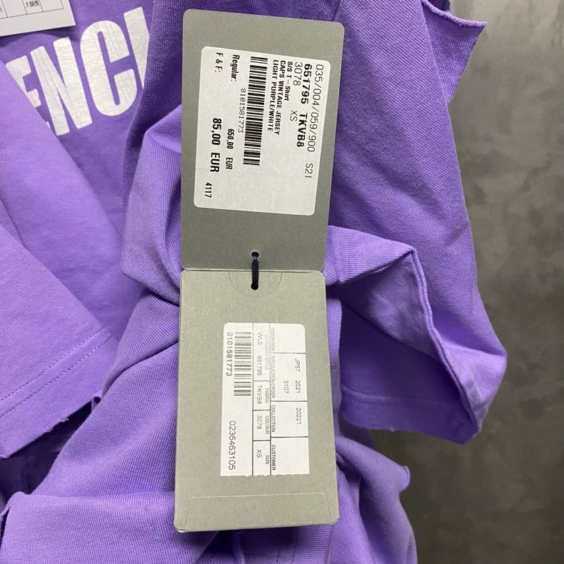 Balenciaga Balenciaga Lavender Purple Distressed Logo Tee-yf Size US XXS / EU 40 - 7 Thumbnail