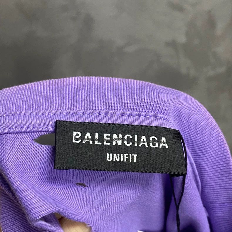 Balenciaga Balenciaga Lavender Purple Distressed Logo Tee-yf Size US XXS / EU 40 - 3 Thumbnail