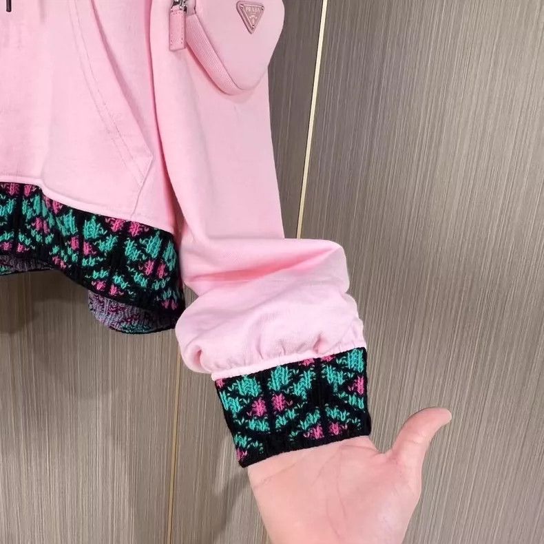 Prada Prada Pink Hoodie with Knit Detail-yf Size US S / EU 44-46 / 1 - 5 Thumbnail
