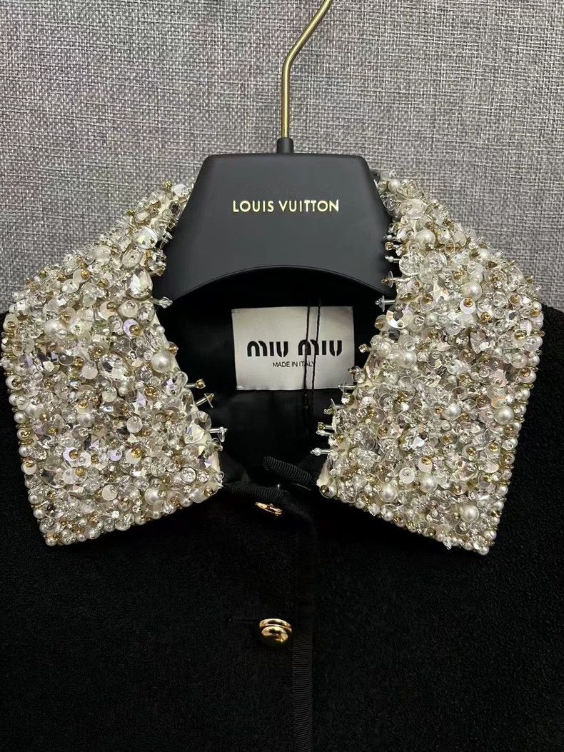 Miu Miu Miu Miu Black Wool Jacket with Glitter Collar-yf Size US M / EU 48-50 / 2 - 3 Thumbnail