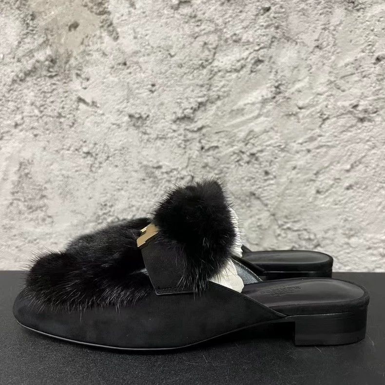 Hermes Hermès Black Mink Fur Mule Slippers-yf Size US 6.5 / EU 39-40 - 3 Thumbnail