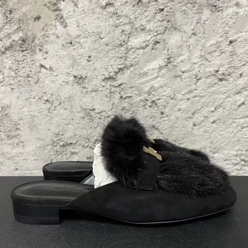 Hermes Hermès Black Mink Fur Mule Slippers-yf Size US 6.5 / EU 39-40 - 2 Thumbnail