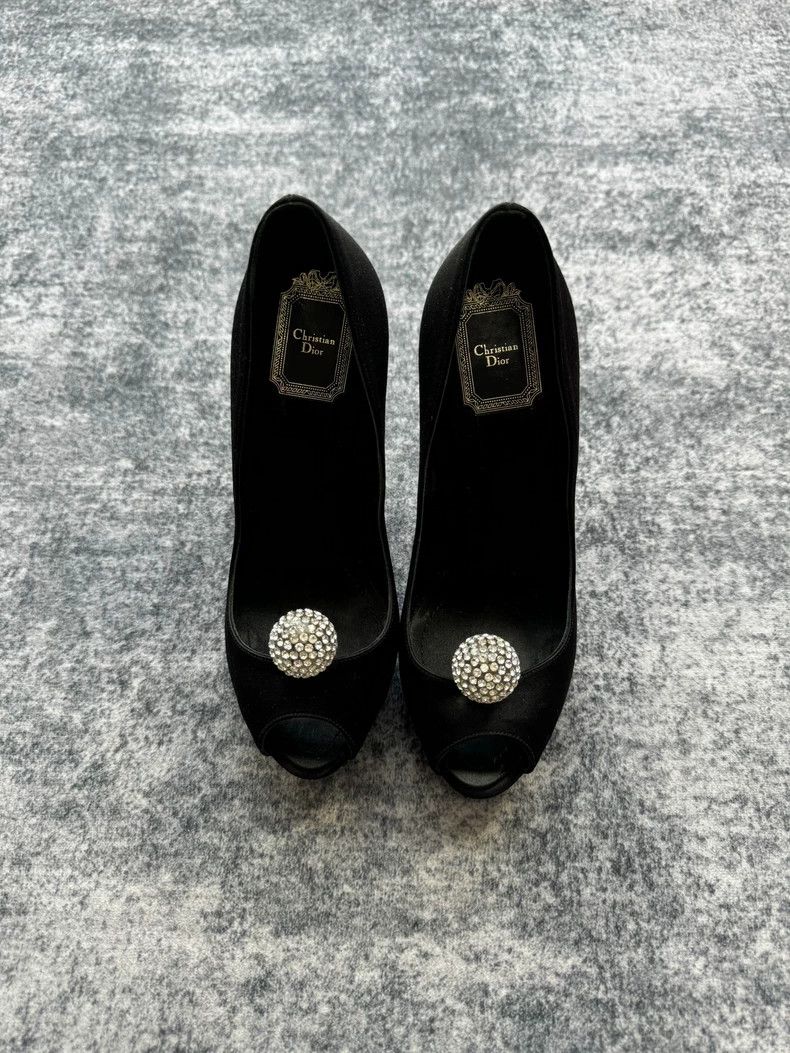 Dior Dior Black Satin Peep Toe High Heels-yf Size US 5.5 / EU 38 - 2 Thumbnail