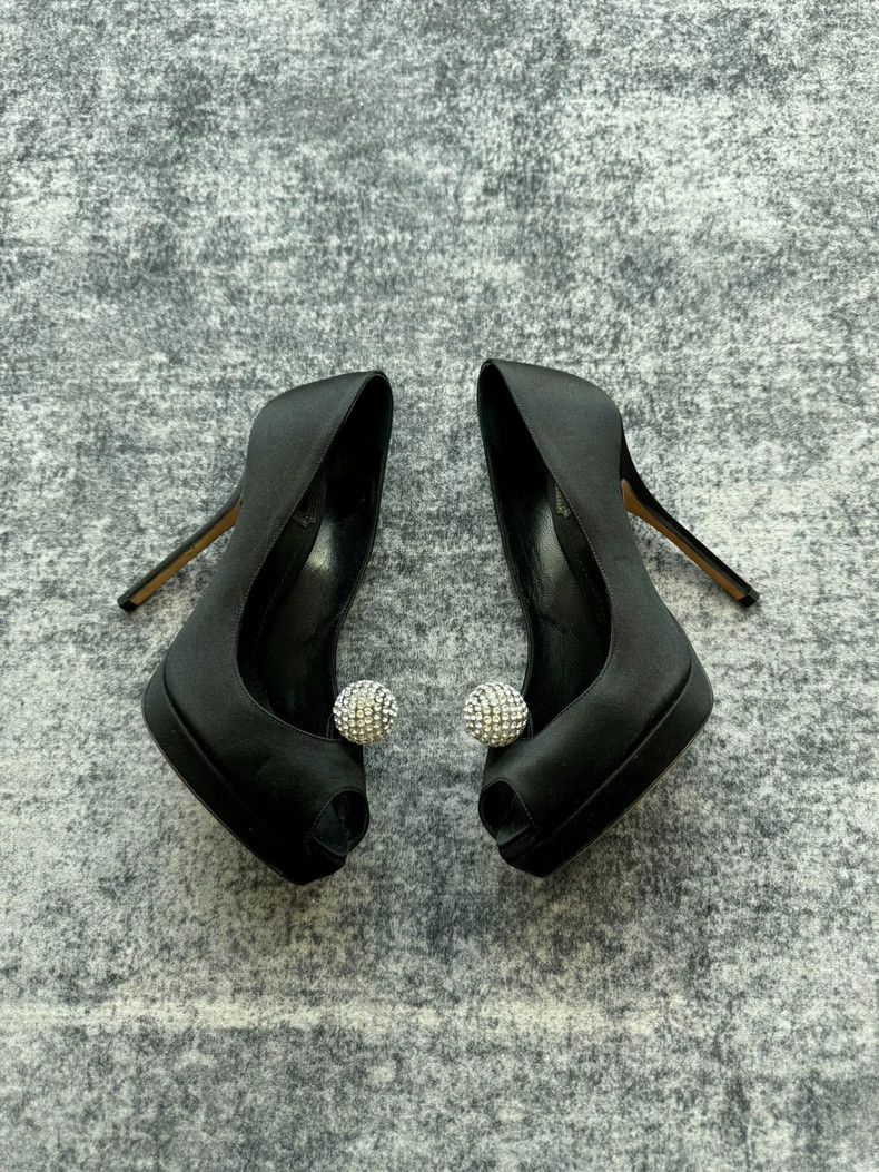 Dior Dior Black Satin Peep Toe High Heels-yf Size US 5.5 / EU 38 - 3 Thumbnail