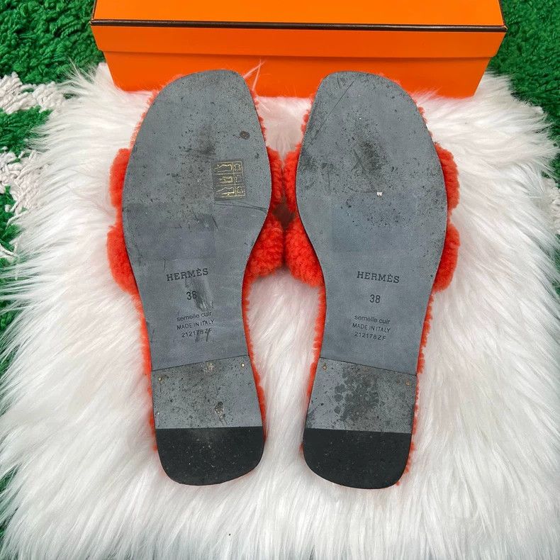 Hermes Hermes Orange Teddy Slippers Size 38-yf Size US 8 / EU 41 - 6 Thumbnail