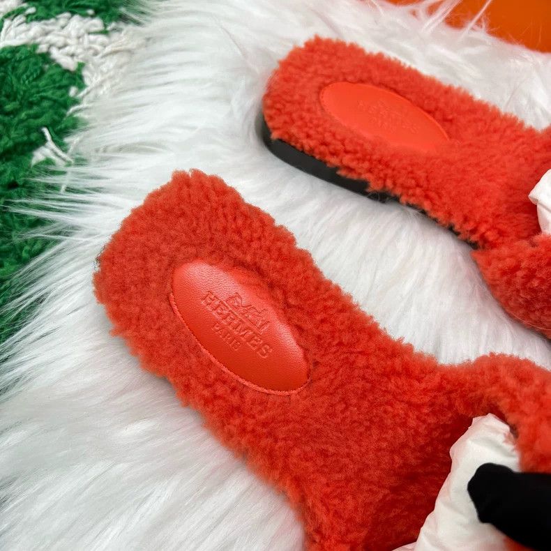 Hermes Hermes Orange Teddy Slippers Size 38-yf Size US 8 / EU 41 - 5 Thumbnail