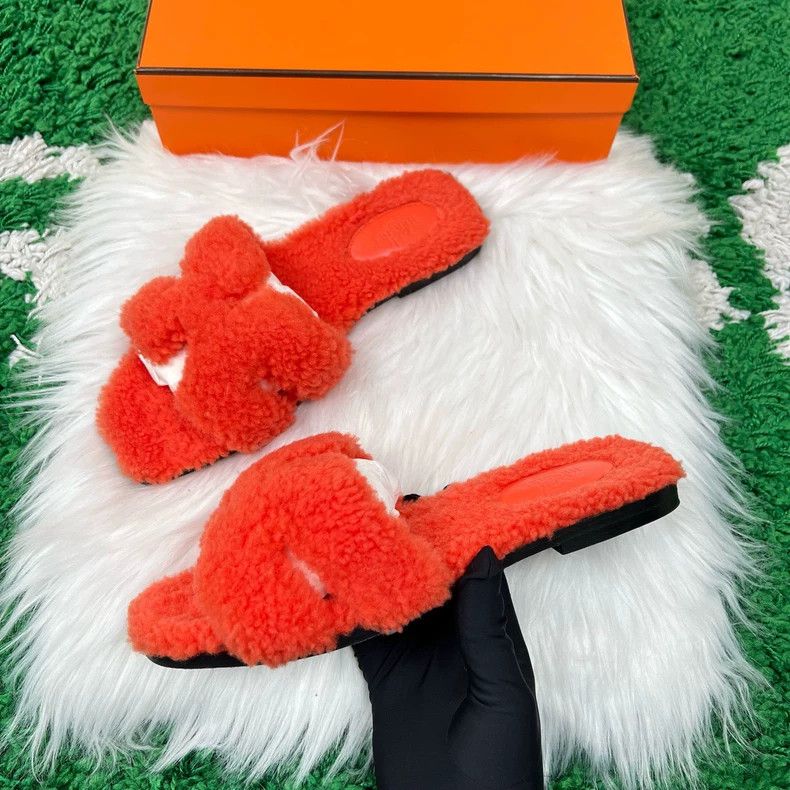 Hermes Hermes Orange Teddy Slippers Size 38-yf Size US 8 / EU 41 - 3 Thumbnail