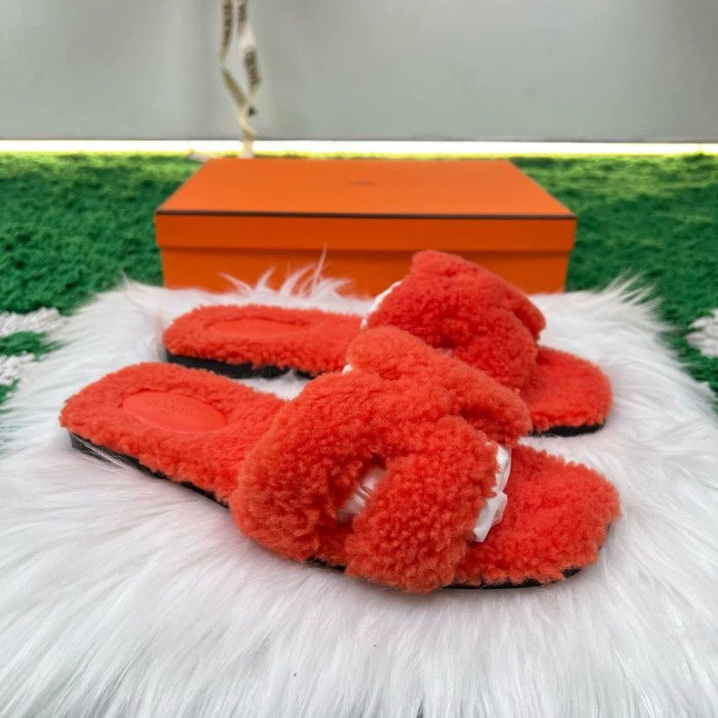 Hermes Hermes Orange Teddy Slippers Size 38-yf Size US 8 / EU 41 - 4 Thumbnail
