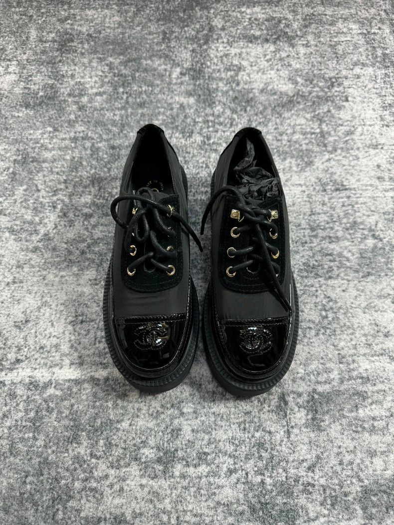 Chanel Chanel Black Leather Platform Loafers-yf Size US 6 / EU 39 - 2 Thumbnail