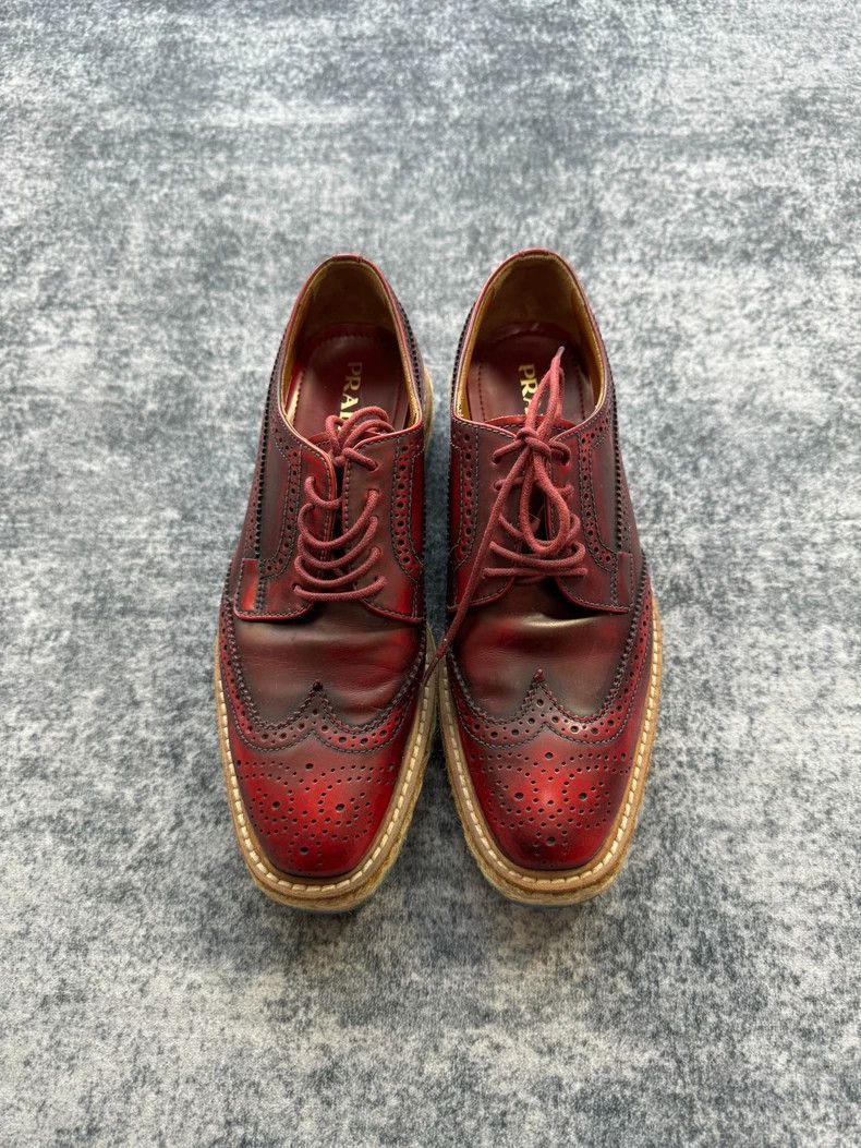 Prada Prada Burgundy Platform Oxford Shoes-yf Size US 5.5 / EU 38 - 2 Thumbnail