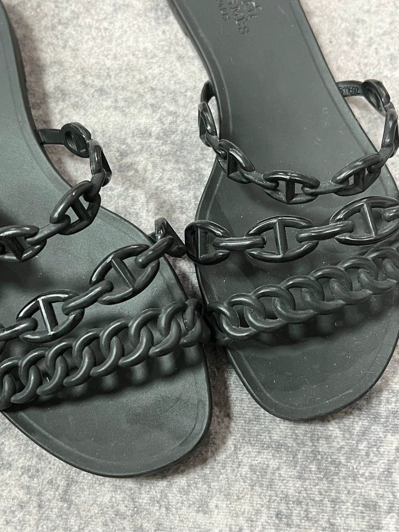 Hermes Hermes black chain slide sandals-yf Size US 5.5 / EU 38 - 2 Thumbnail