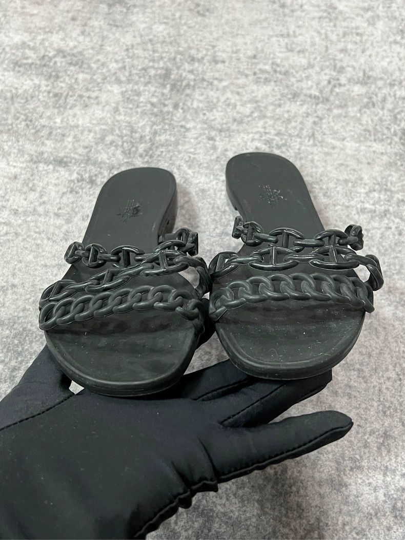 Hermes Hermes black chain slide sandals-yf Size US 5.5 / EU 38 - 4 Thumbnail