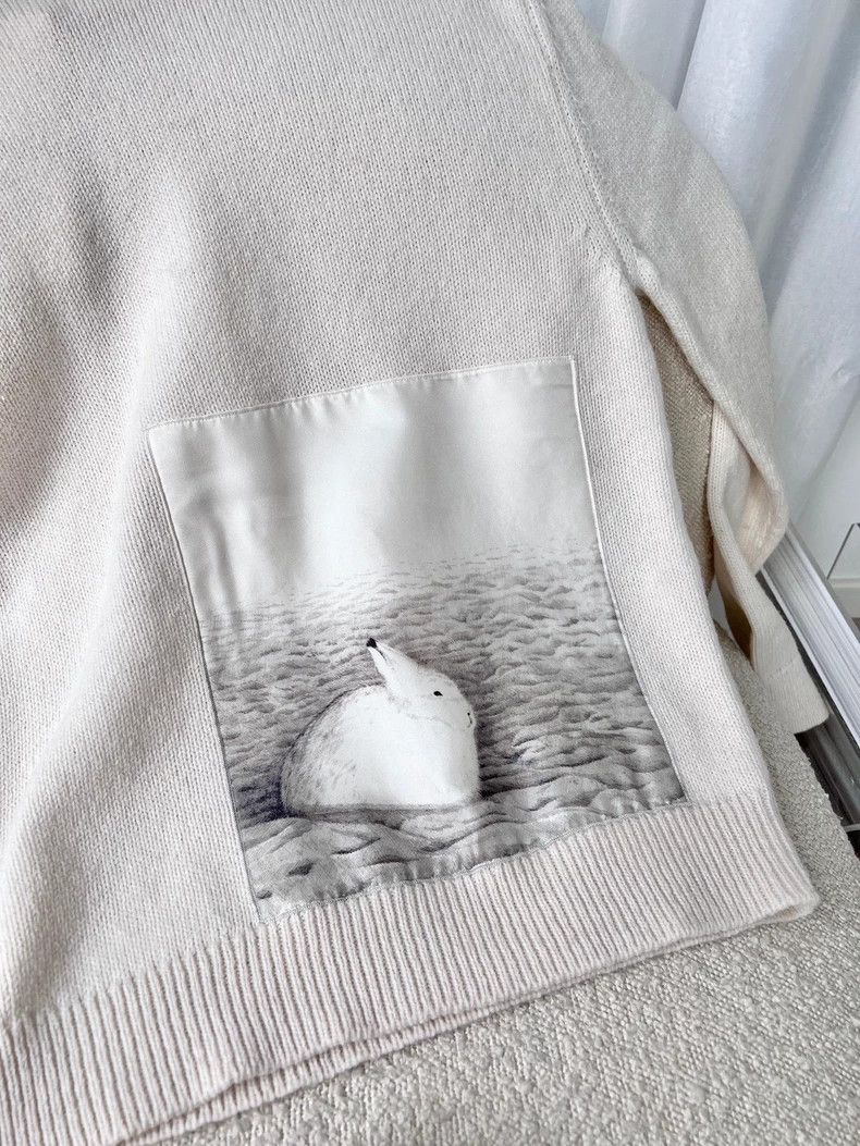 Jil Sander Jil Sander White Knit Sweater with Design-yf Size US S / EU 44-46 / 1 - 2 Thumbnail