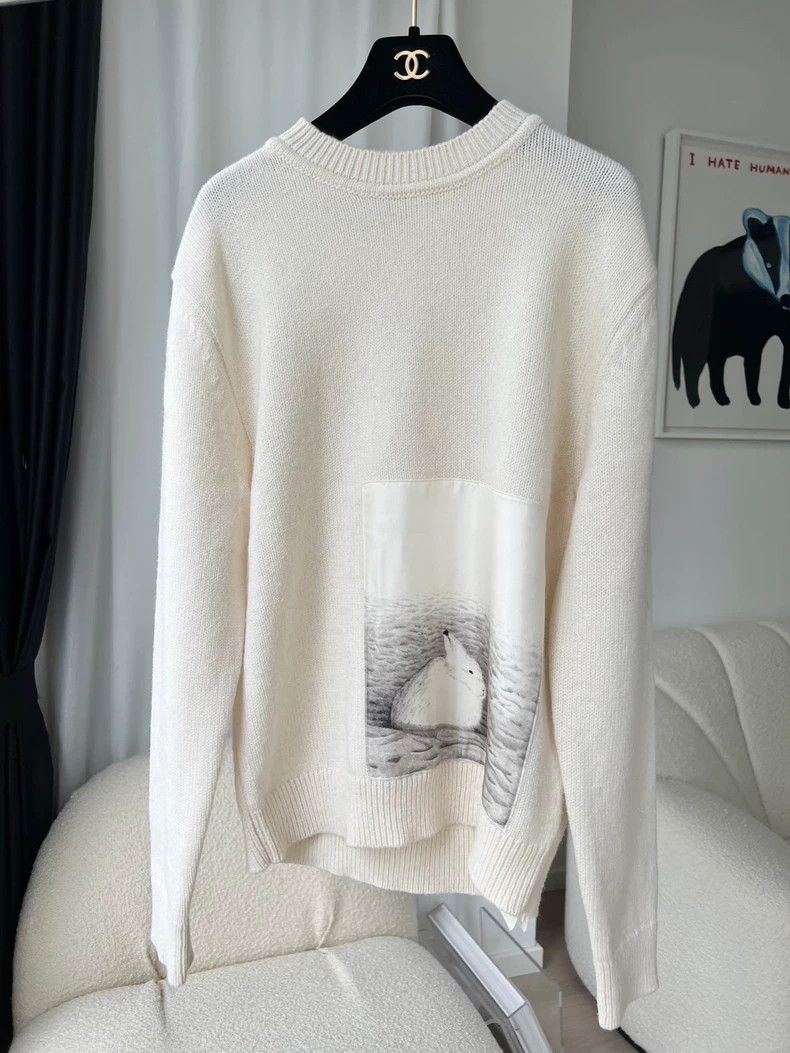 Jil Sander Jil Sander White Knit Sweater with Design-yf Size US S / EU 44-46 / 1 - 4 Thumbnail