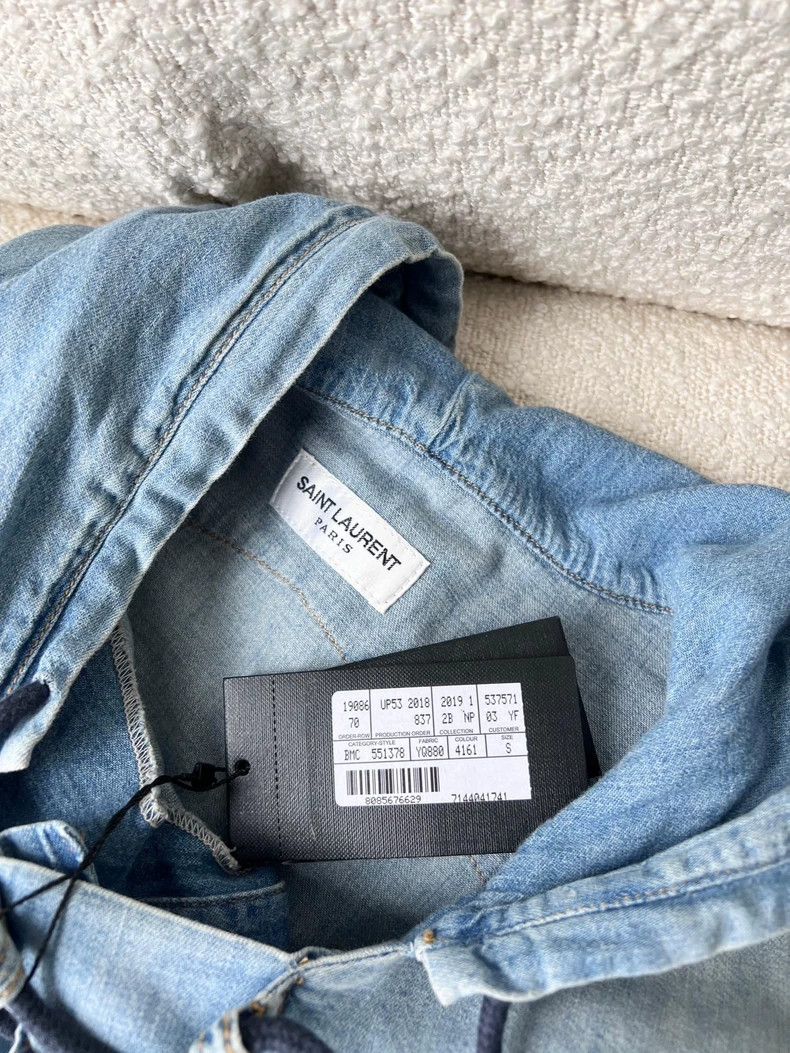 Saint Laurent Paris Saint Laurent Hooded Cotton Denim Shirt-yf Size US S / EU 44-46 / 1 - 2 Thumbnail